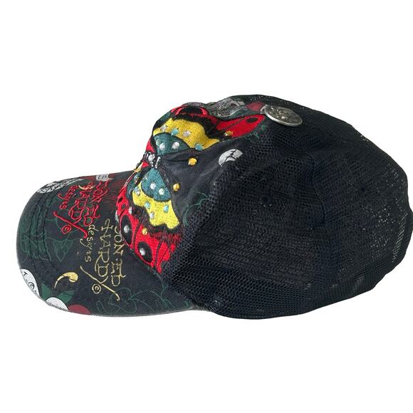 Y2K Vintage Ed Hardy Christian Audigier Bling Skull Snap Back Trucker Cap - Picture 4 of 11